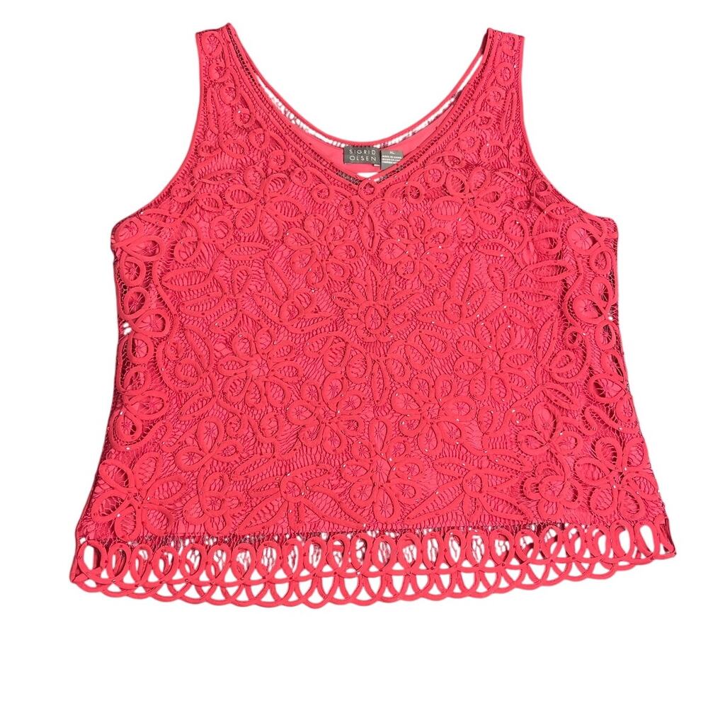 Sigrid Olsen Silk Beaded & Floral Lace‎ Knitted By Hand Cami Tank Top XL Boho